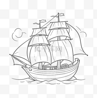 船的着色着色书页面轮廓草图 向量