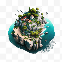 游戏浮岛图片_蓝色海洋景观海上岛屿等距风格25d