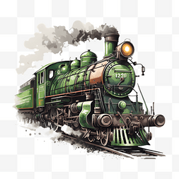 绿色的玩具图片_火车交通工具绿色复古插画