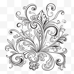 带漩涡和藤蔓的花艺设计轮廓素描