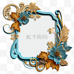 植物花卉相框图片_蓝色镶嵌相框背景