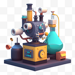 化学仪器烧瓶实验图片_烧瓶实验器材卡通立体插画