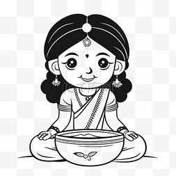 可爱的印度女孩拿着一碗酥油轮廓