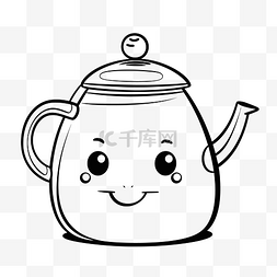 水壶茶壶图片_可爱的茶壶着色页轮廓素描 向量