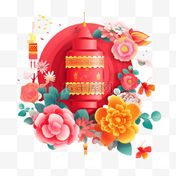 春节灯笼粉色花物件经典真实效果