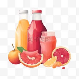 橙色美食海报图片_柚子果汁插画