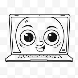 儿童上网图片_带有笑脸轮廓素描的动画电脑屏幕