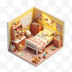 家装卧室图片_儿童卧室可爱卡通立体插画