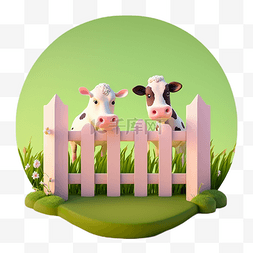 可爱的小牛图案图片_奶牛草地呆萌卡通立体