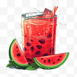 红色清凉冰块图片_西瓜果汁清热解暑