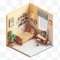 房间模型3d米色图案