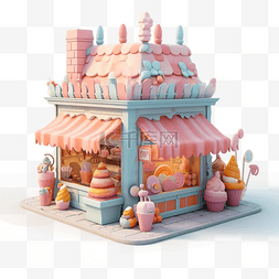 甜品店粉色卡通立体插画