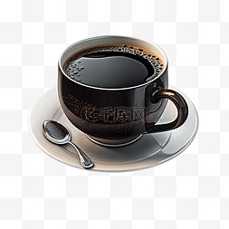 白黑咖啡杯图片_咖啡杯黑咖啡勺子透明
