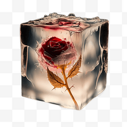透明小冰块元素图片_玫瑰冰块组合图片