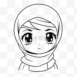 头巾轮廓素描中的穆斯林女孩着色