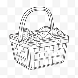 儿童零食包图片_装满零食的篮子着色和轮廓插图素