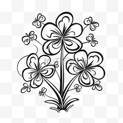 白花线条图片_黑白花艺设计与花朵轮廓素描 向