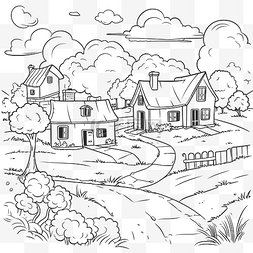 着色页打印带有房屋轮廓草图的乡
