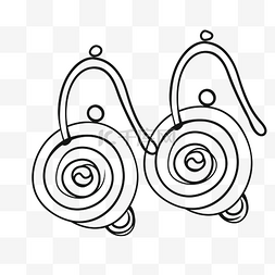黑色耳线图片_白色背景轮廓图上两个漩涡耳环的