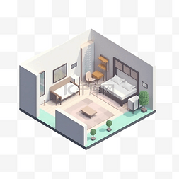 3d房间模型绿色白色窗户立体
