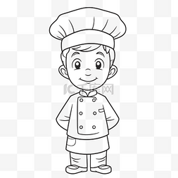小厨师着色页儿童轮廓素描 向量