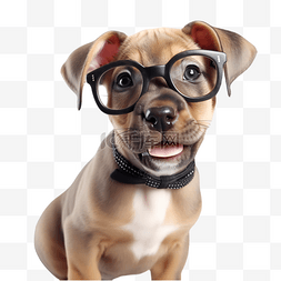 聪明的小狗图片_戴着眼镜吐着舌头的宠物比特犬幼