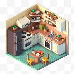 3d卡通模型图片_3d房间模型厨房彩色好看图案