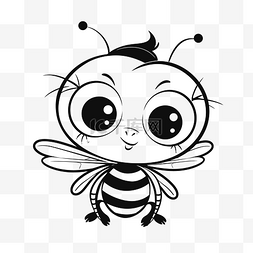 大眼睛可爱的女婴蜜蜂轮廓素描 