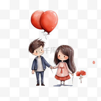 简单情侣约会元素立体免抠图案