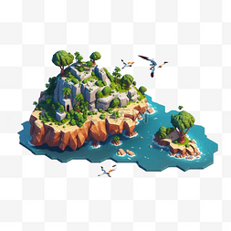 海景海鸟小岛游戏25d等距风格