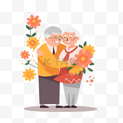 扁平橙图片_祖父母日拥抱扁平卡通