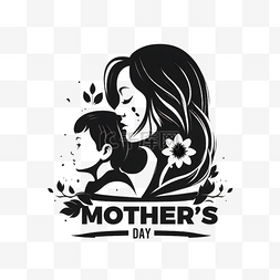 卡通母亲抱孩子图片_母亲与孩子人物剪影花卉线条母亲
