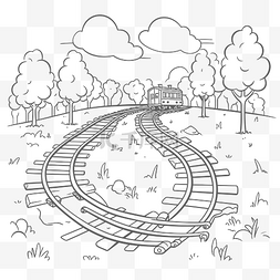火车线条轨道图片_带有着色表轮廓草图的火车轨道图
