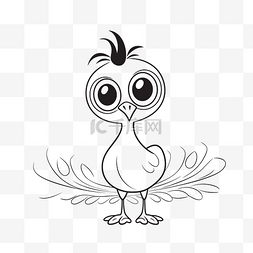 一只孔雀的滑稽卡通母鸡，长着大