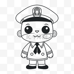 海军素描图片_卡通女警察打领带和制服轮廓素描