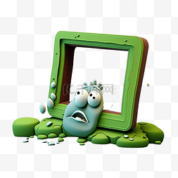 可爱装饰相框图片_框子绿色边框小怪物