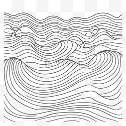 线描水波纹图片_以波浪和波浪轮廓素描为特色的着
