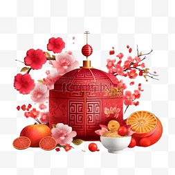 窗新年图片_春节红色梅花物件真实效果