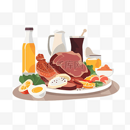 肉类卡通食物图片_食物丰富早午餐
