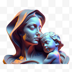 石膏體图片_母亲和孩子的石像