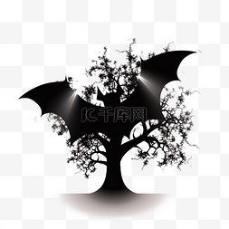 大树黑色图片_飞翔的蝙蝠大树黑色