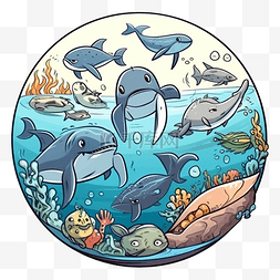 海洋主题图案图片_海洋日海豚聚集图案