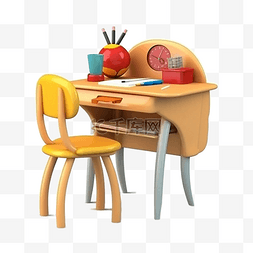 创意立体方形图片_书桌椅子可爱卡通立体插画