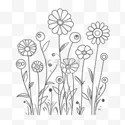 黑白花卉线条图片_白色背景轮廓素描上的花朵着色页