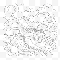 山地车车灯图片_着色页包括山地景观轮廓草图 向