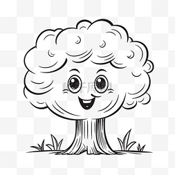 可爱的卡通树用快乐的微笑涂色轮