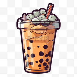 咖啡图案卡通图图片_奶茶珍珠椰果图案