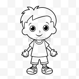 运动黑白线条图片_卡通儿童着色页与男孩轮廓素描 