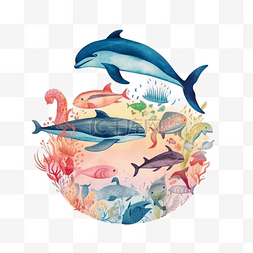 海洋日鲸鱼珊瑚水彩梦幻