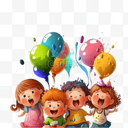 蓝色的气球图片_儿童节快乐多彩色调卡通
